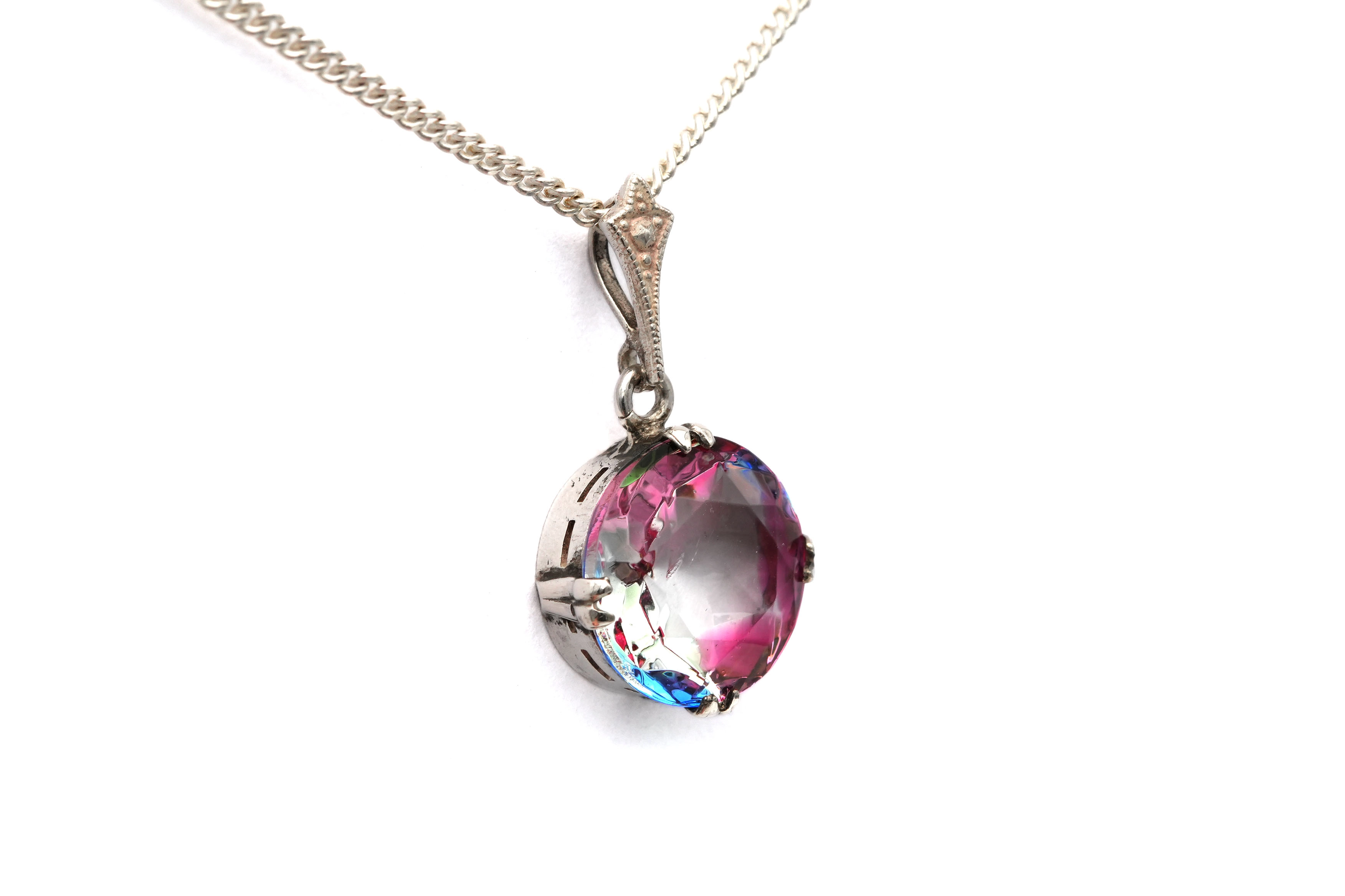 Pendentif Art Déco en argent serti d'une pierre du Rhin - 3