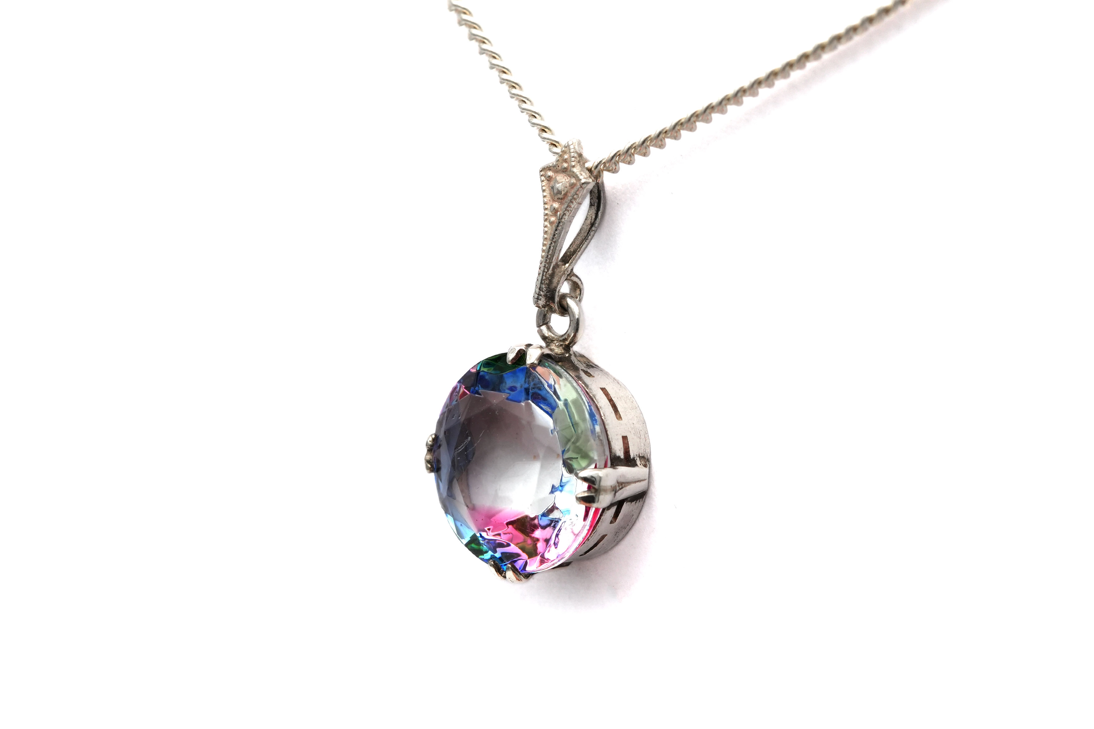Pendentif Art Déco en argent serti d'une pierre du Rhin - 4
