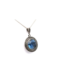 Pendentif Art Déco en argent serti d'une spinelle de synthèse et de strass - 2