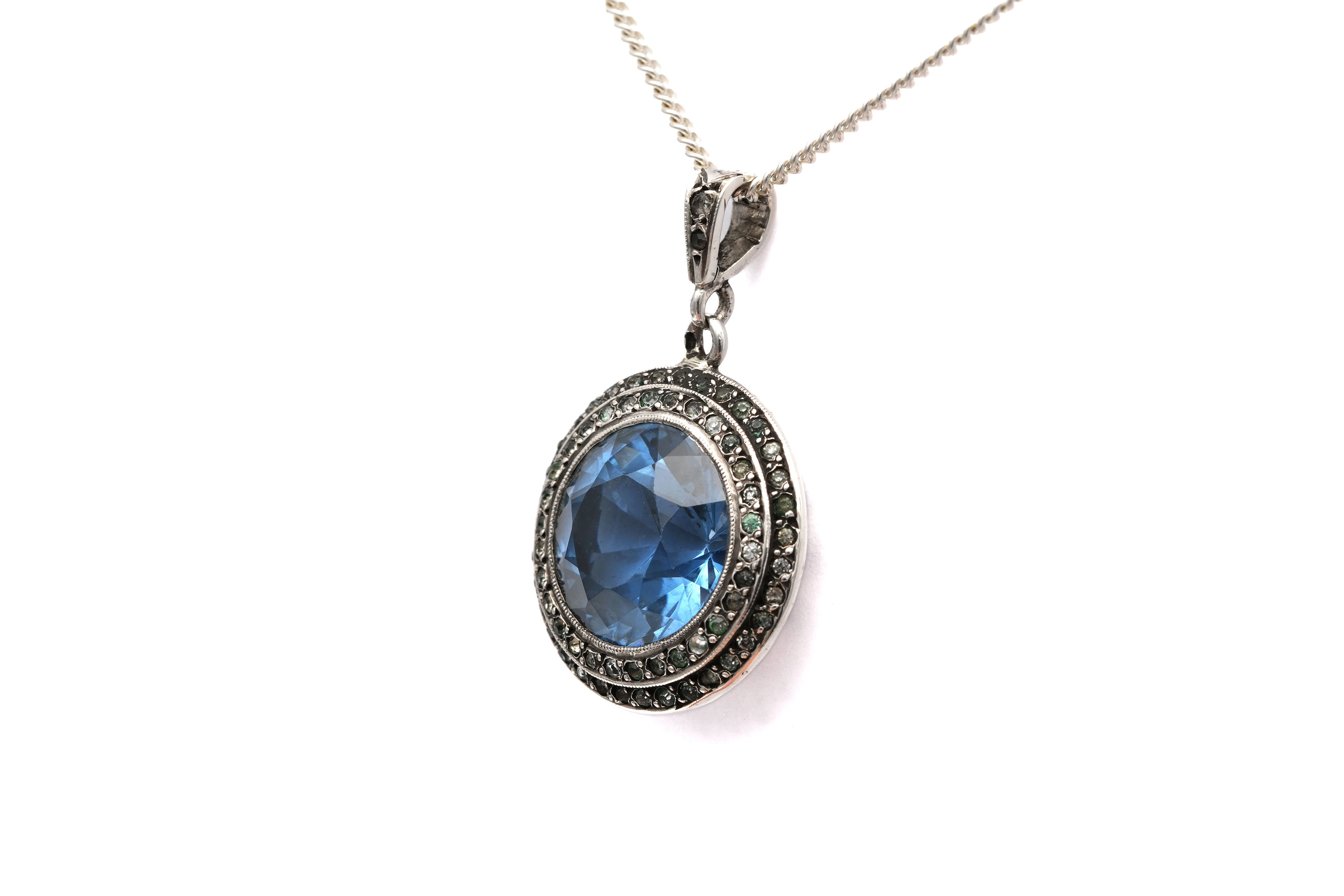 Pendentif Art Déco en argent serti d'une spinelle de synthèse et de strass - 3