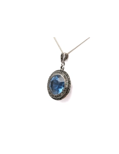 Pendentif Art Déco en argent serti d'une spinelle de synthèse et de strass - 3