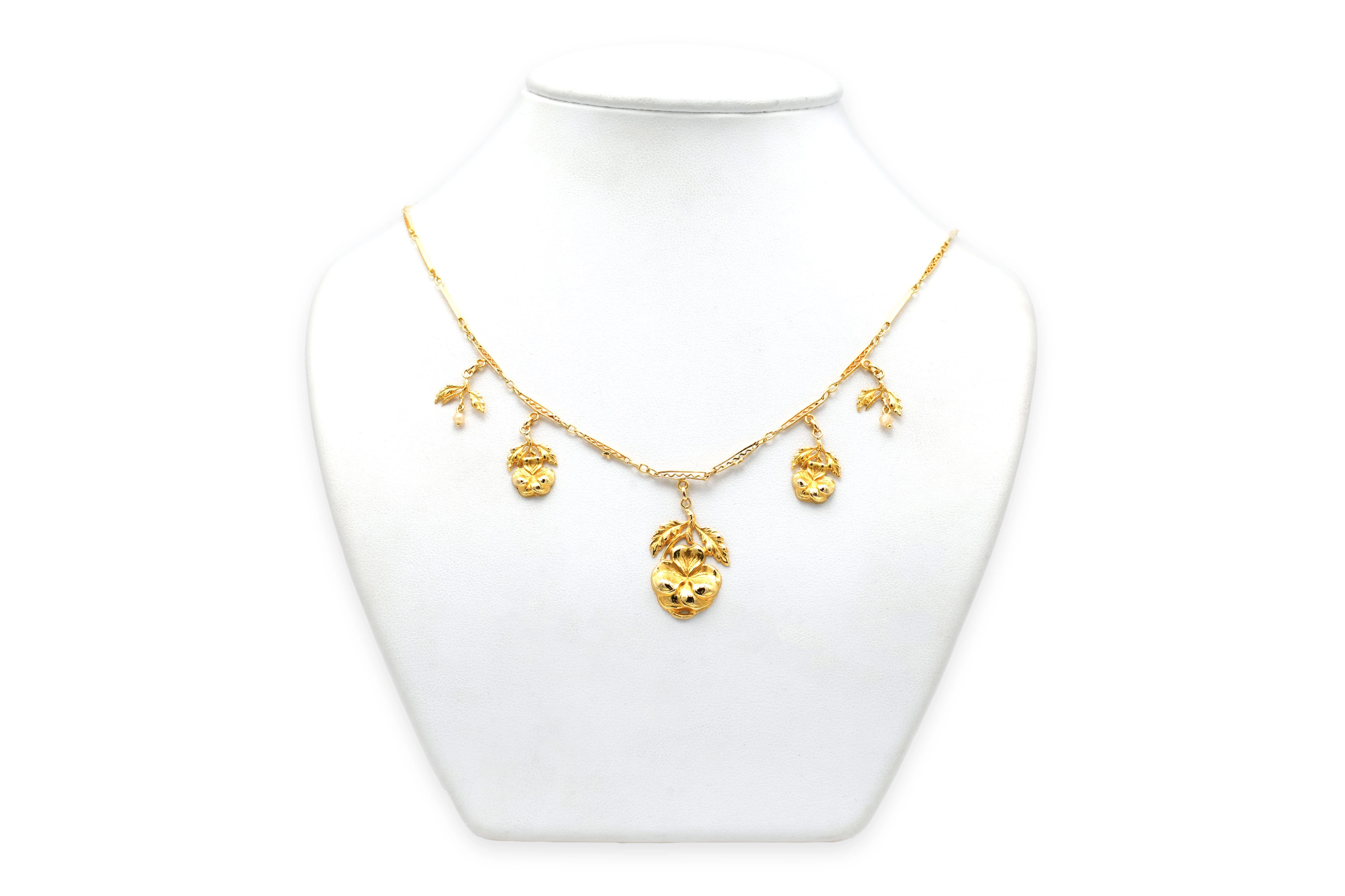 Collier Art Nouveau en or jaune 18 carats serti de perles - 2