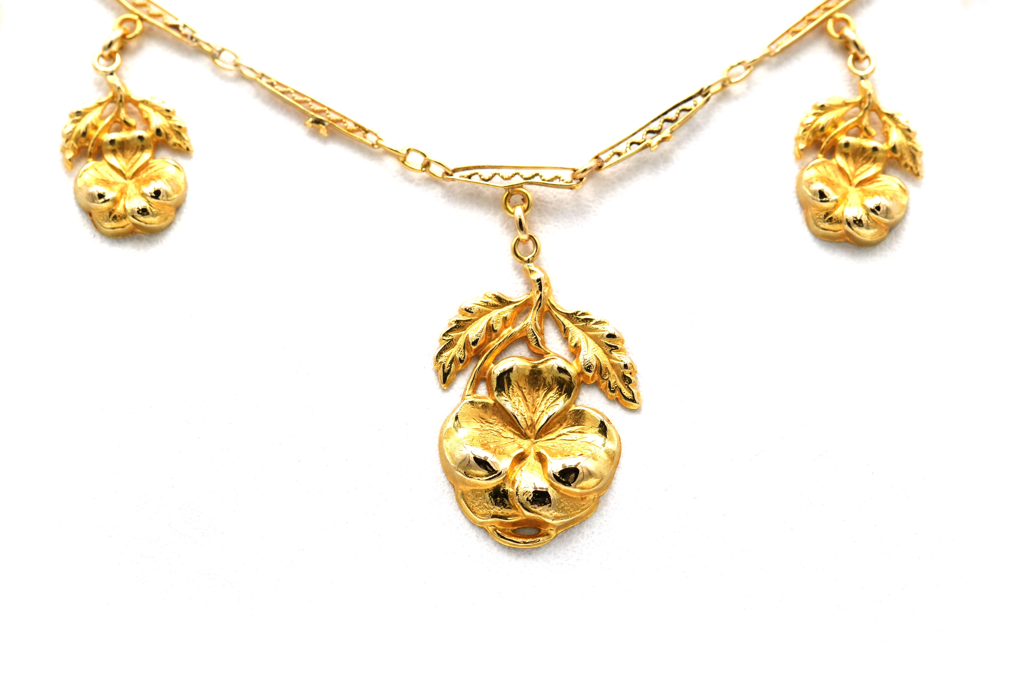Collier Art Nouveau en or jaune 18 carats serti de perles - 1