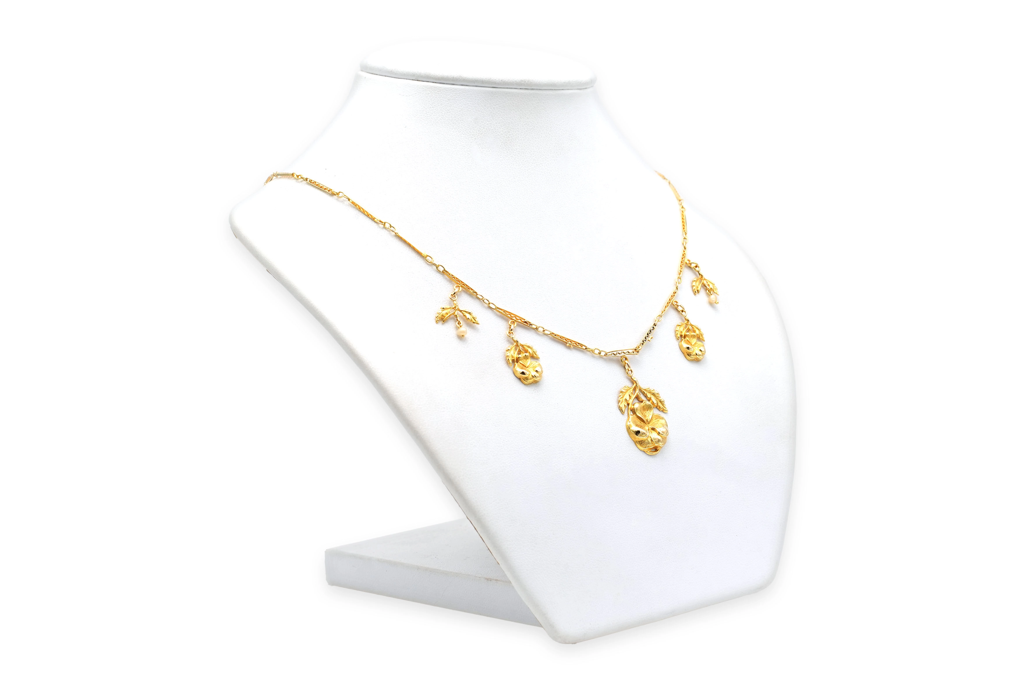 Collier Art Nouveau en or jaune 18 carats serti de perles - 3