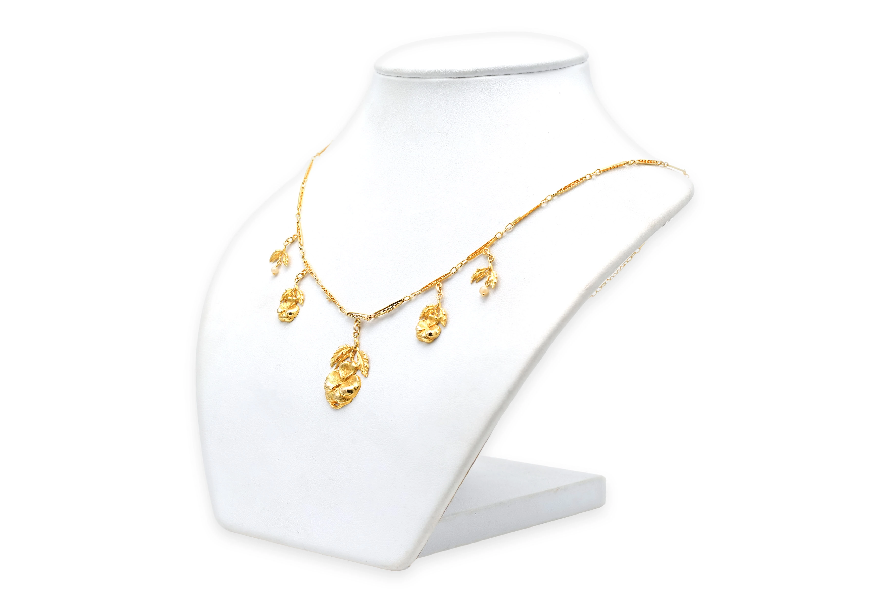 Collier Art Nouveau en or jaune 18 carats serti de perles - 4