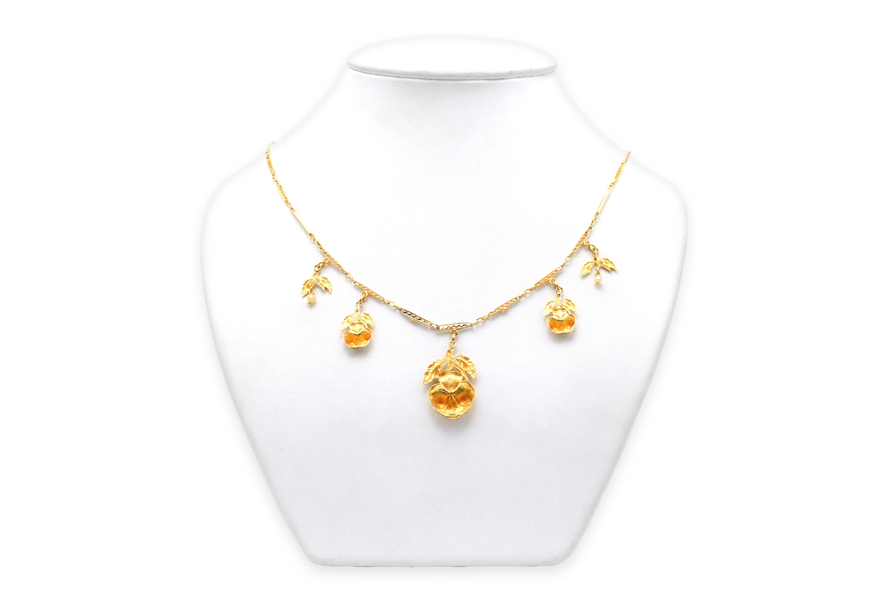 Collier Art Nouveau en or jaune 18 carats serti de perles - 5