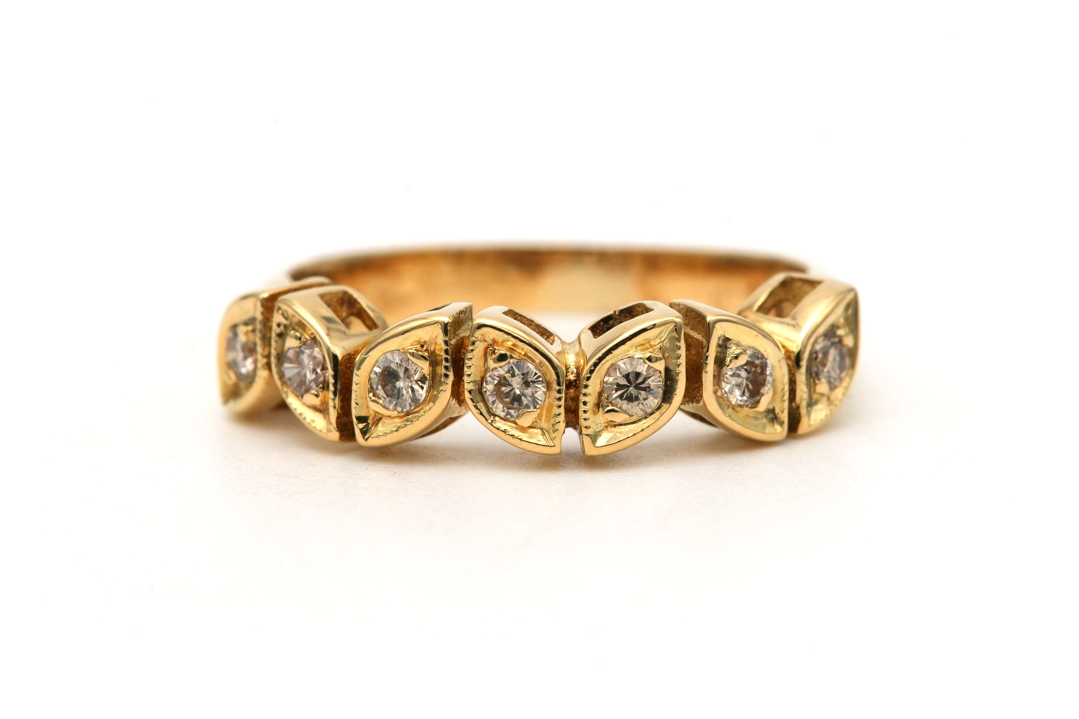Bague contemporaine en or jaune 18 carats sertie de diamants "taille" brillant (+-0.17ct) - 1