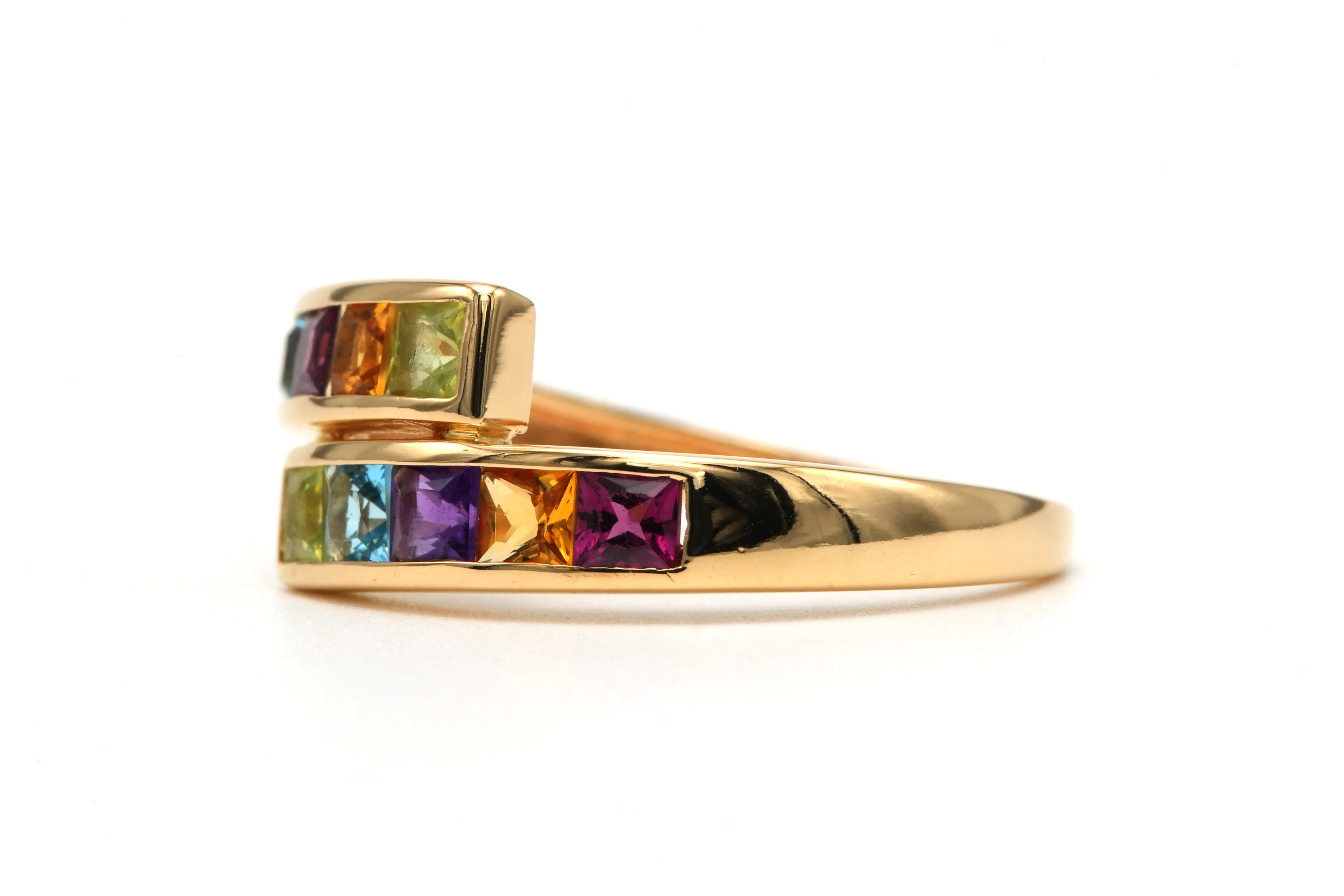 Bague contemporaine en or jaune 18 carats sertie de grenats, citrines, améthystes, péridots et topazes - 1