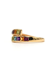 Bague contemporaine en or jaune 18 carats sertie de grenats, citrines, améthystes, péridots et topazes - 1