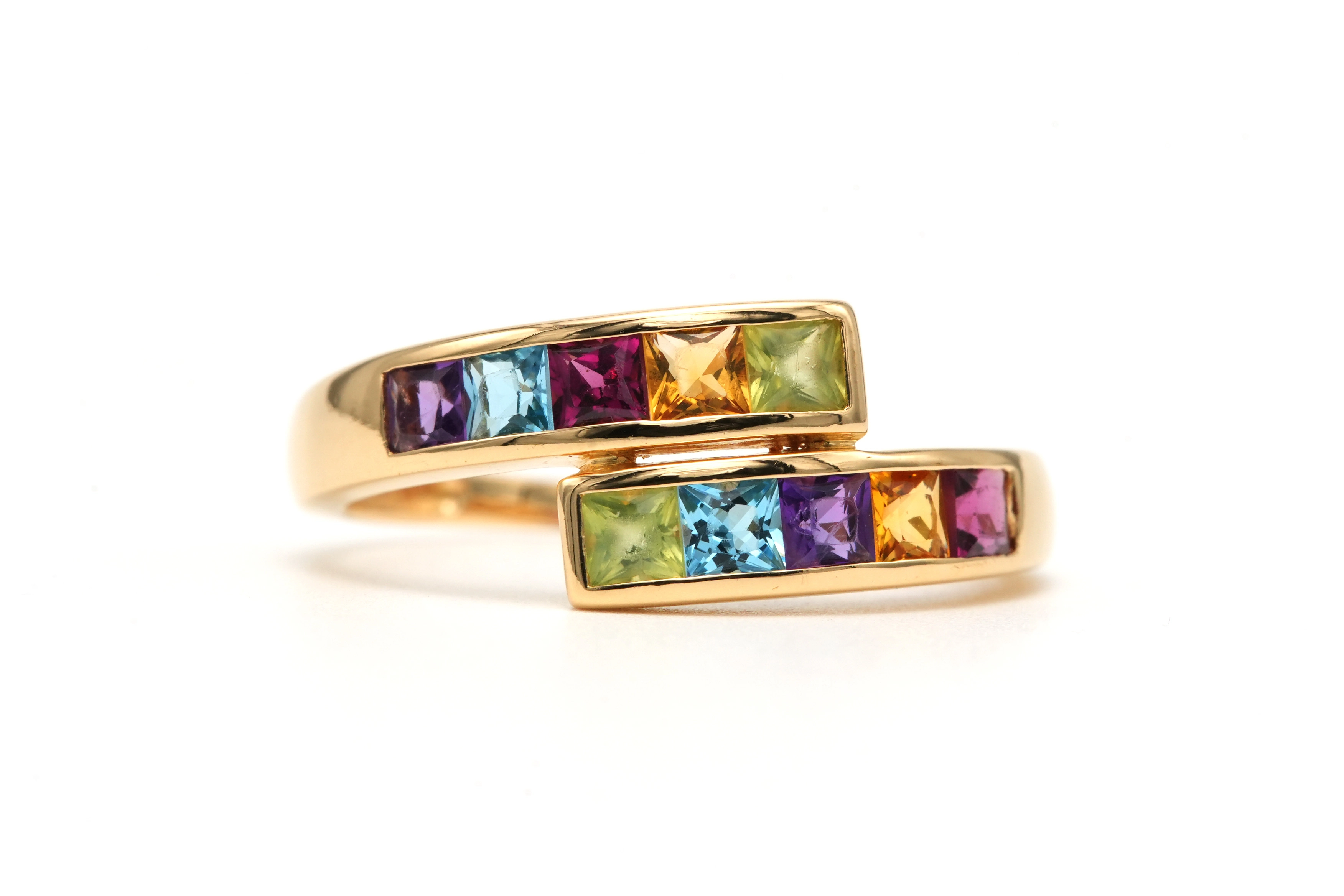 Bague contemporaine en or jaune 18 carats sertie de grenats, citrines, améthystes, péridots et topazes - 2