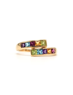 Bague contemporaine en or jaune 18 carats sertie de grenats, citrines, améthystes, péridots et topazes - 2