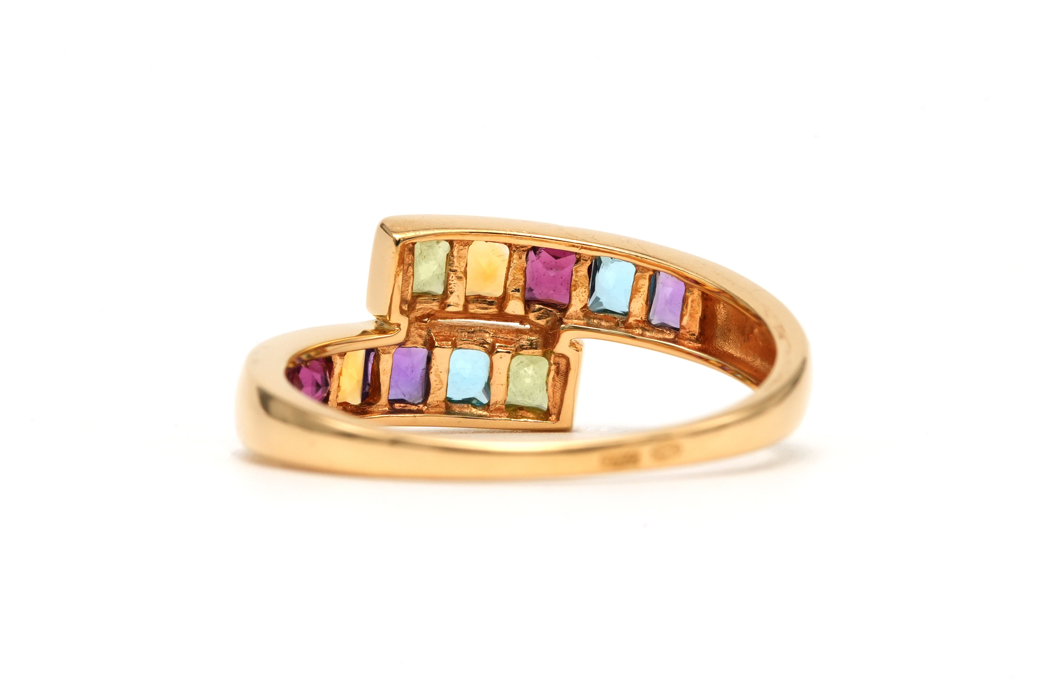 Bague contemporaine en or jaune 18 carats sertie de grenats, citrines, améthystes, péridots et topazes - 4