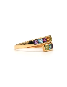 Bague contemporaine en or jaune 18 carats sertie de grenats, citrines, améthystes, péridots et topazes - 5