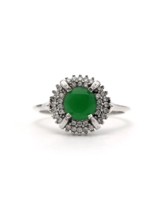 Bague contemporaine en argent 925 sertie d'un chrysoprase et de zirconiums - 1