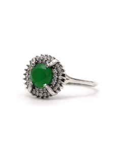 Bague contemporaine en argent 925 sertie d'un chrysoprase et de zirconiums - 2