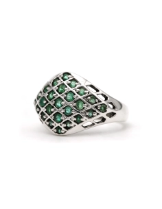 Bague contemporaine en argent 925 sertie d'émeraudes - 2
