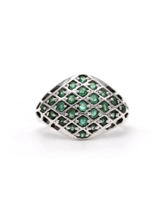 Bague contemporaine en argent 925 sertie d'émeraudes - 1