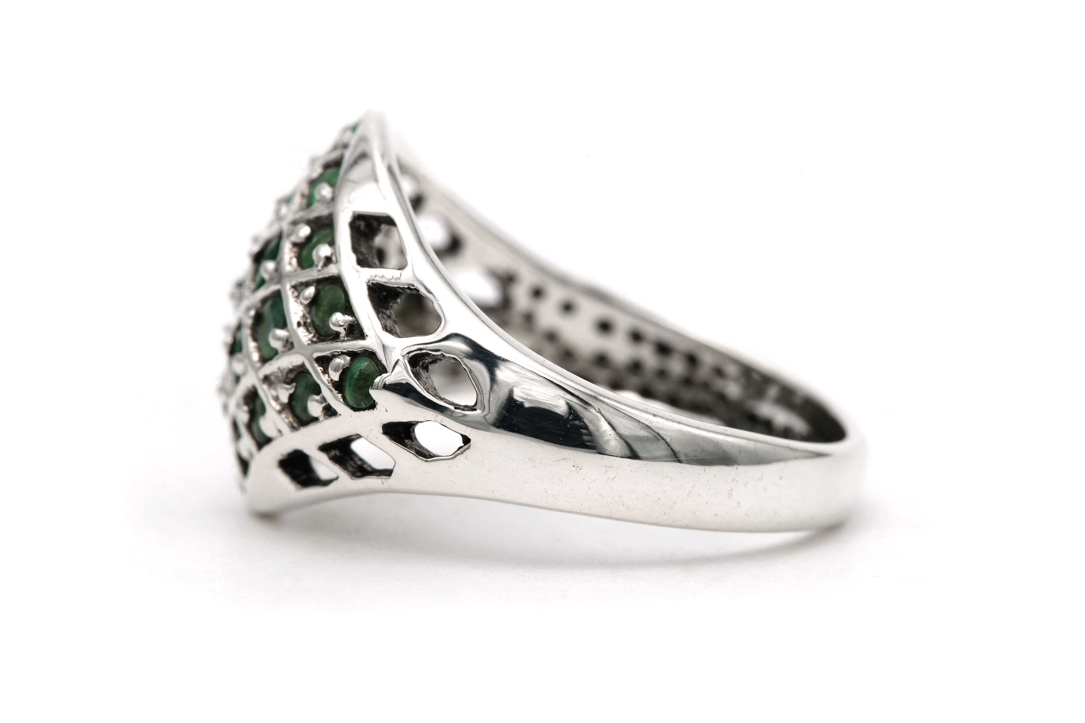 Bague contemporaine en argent 925 sertie d'émeraudes - 3