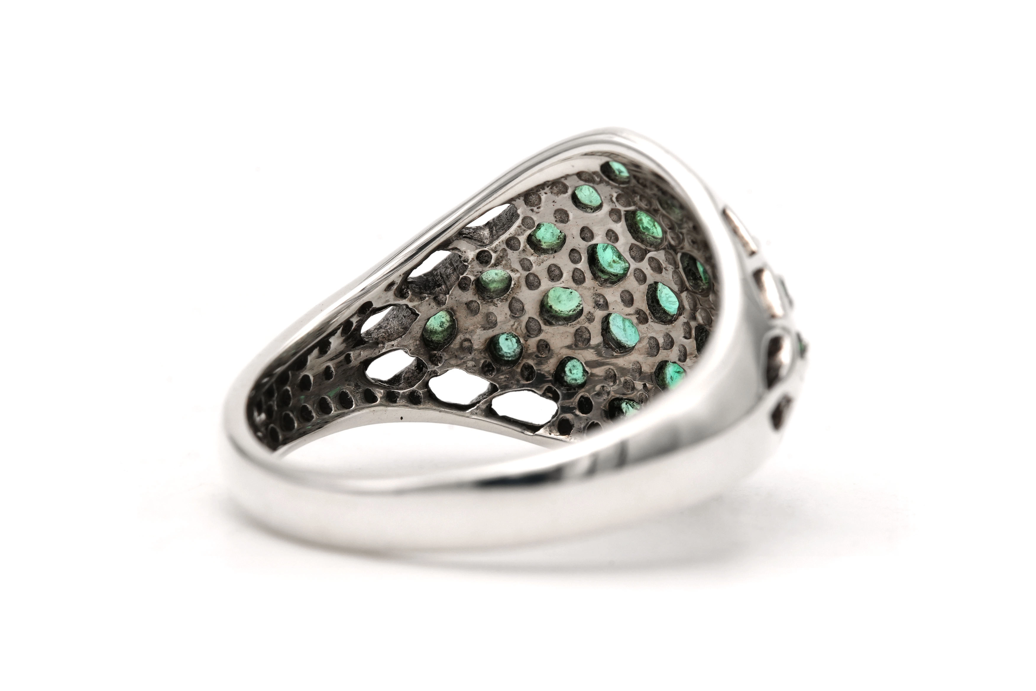 Bague contemporaine en argent 925 sertie d'émeraudes - 5
