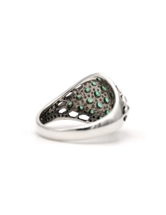Bague contemporaine en argent 925 sertie d'émeraudes - 5