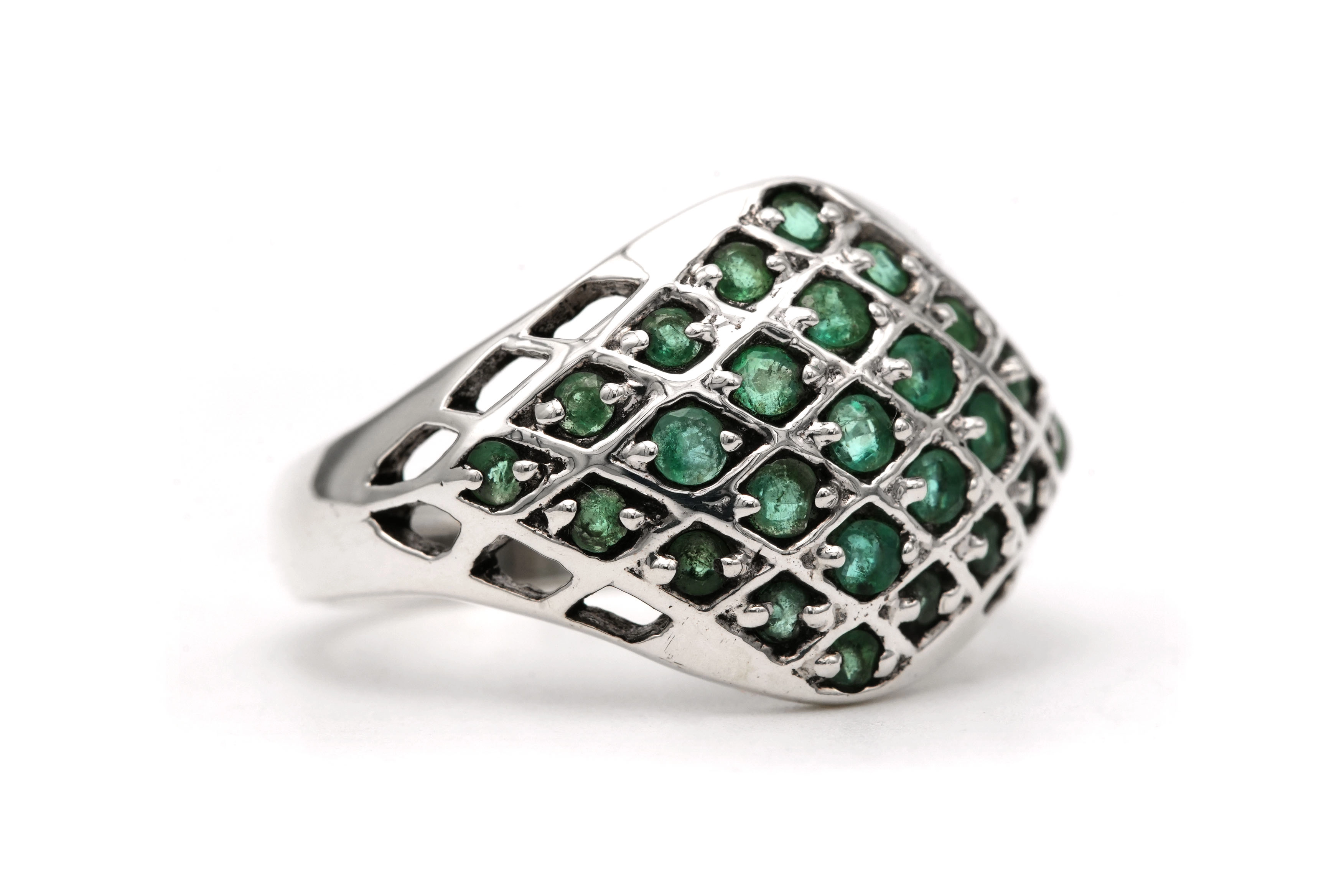 Bague contemporaine en argent 925 sertie d'émeraudes - 6