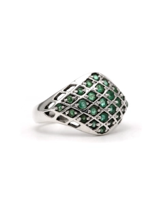 Bague contemporaine en argent 925 sertie d'émeraudes - 6