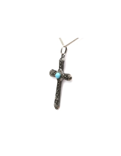 Pendentif Art Déco en argent 800 serti de marcassites et d'une turquoise - 3