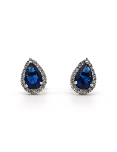 Boucles d'oreilles contemporaines en argent 925 serties de saphirs de synthèse et de zirconiums - 1