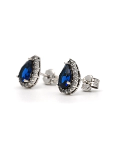 Boucles d'oreilles contemporaines en argent 925 serties de saphirs de synthèse et de zirconiums - 2