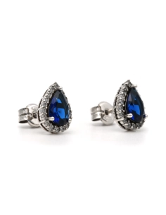 Boucles d'oreilles contemporaines en argent 925 serties de saphirs de synthèse et de zirconiums - 6