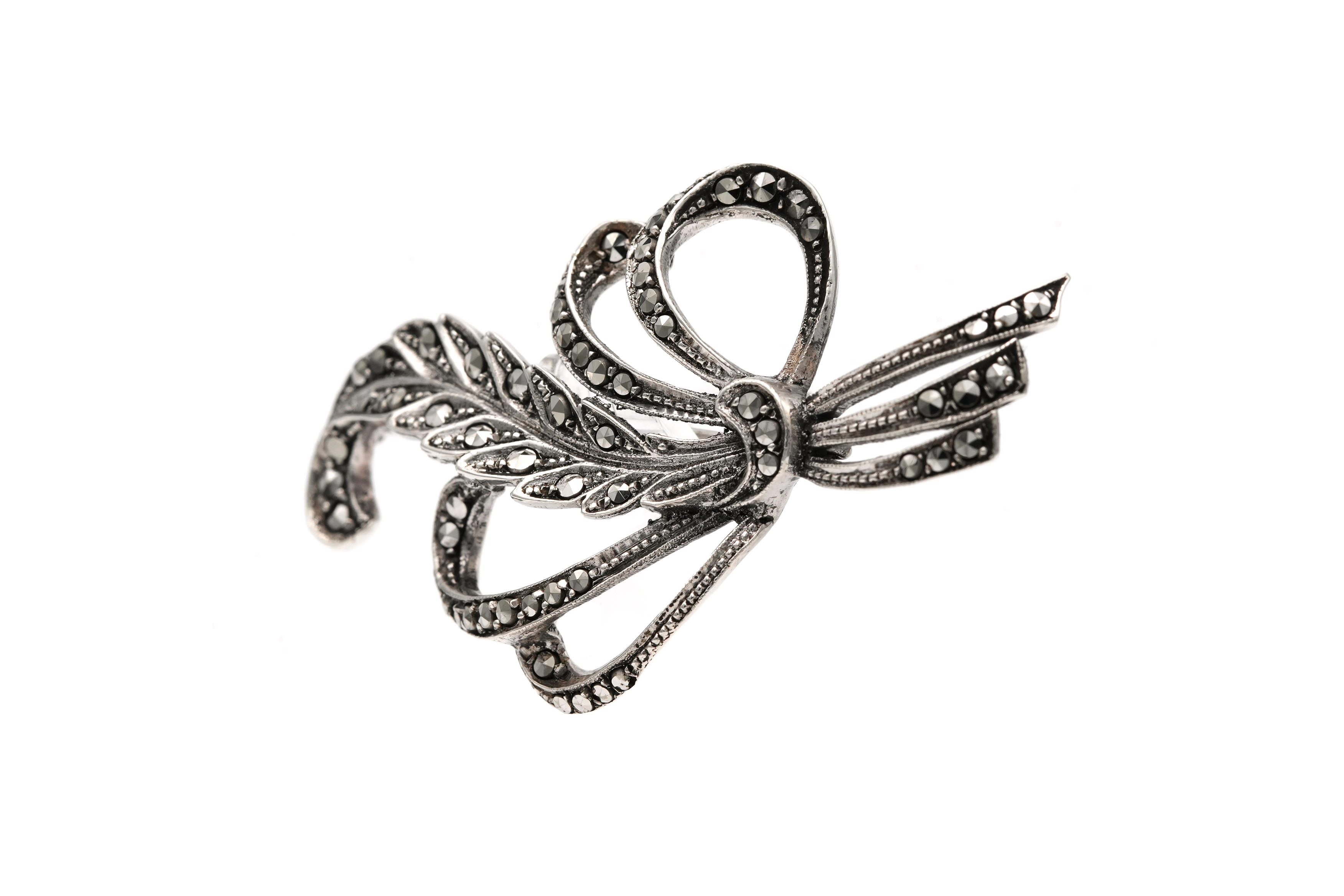 Broche Art Déco en argent 835 sertie de marcassites - 2