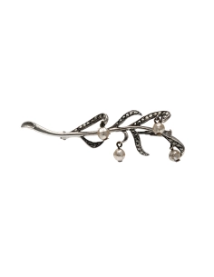 Broche Art Déco en argent 800 sertie de marcassites - 1