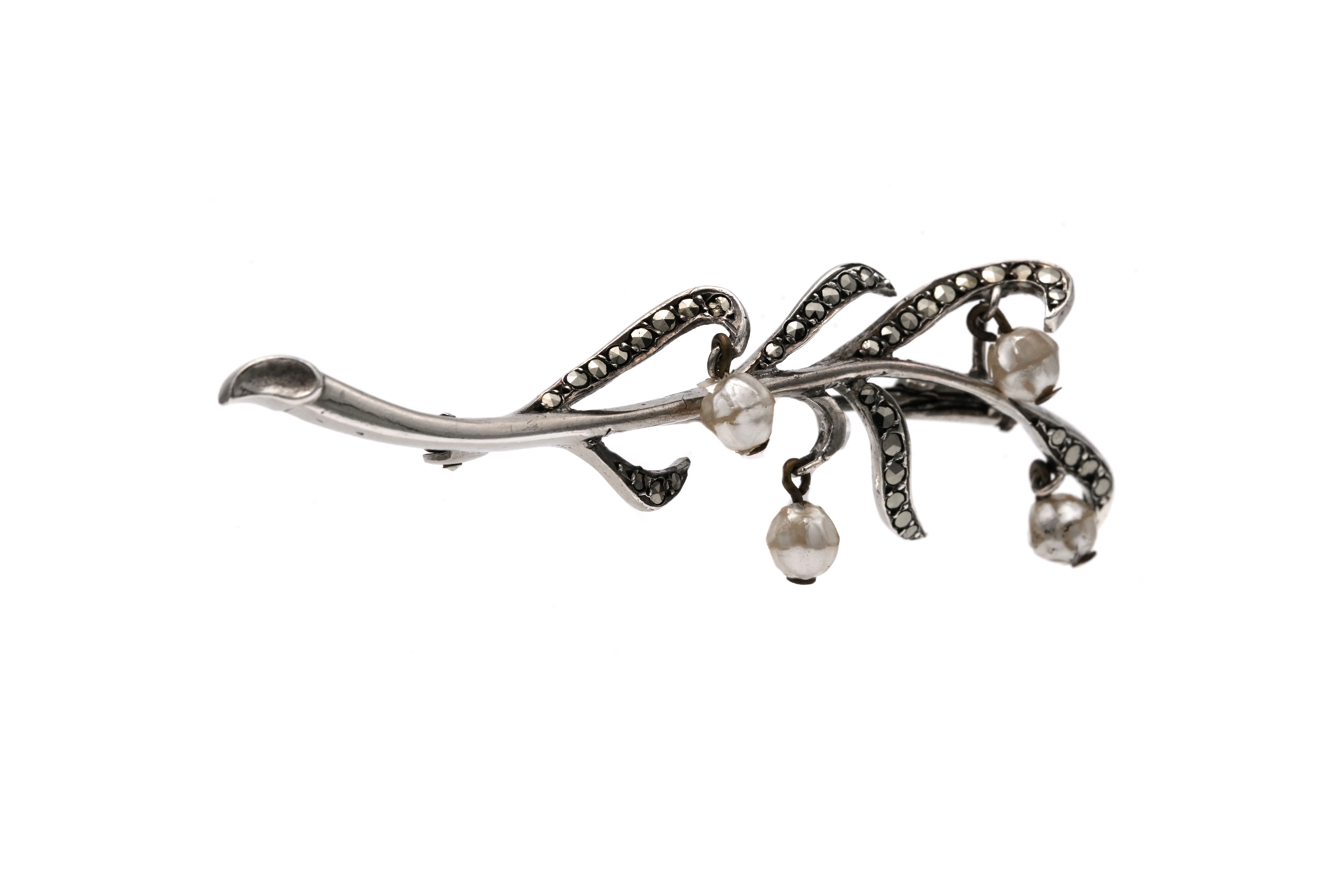 Broche Art Déco en argent 800 sertie de marcassites - 6