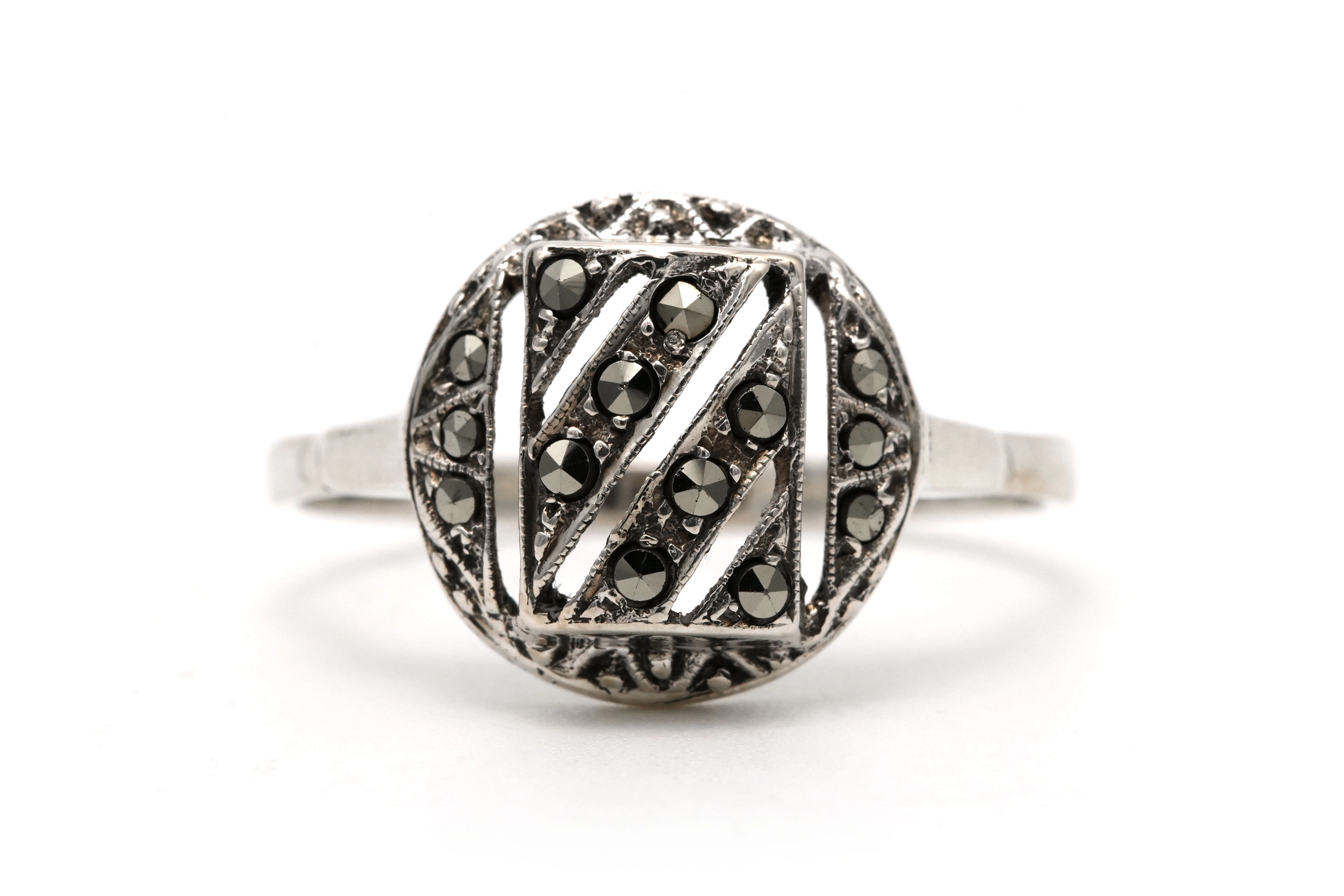 Bague Art Déco en argent 925 sertie de marcassites - 1