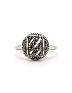 Bague Art Déco en argent 925 sertie de marcassites - 1