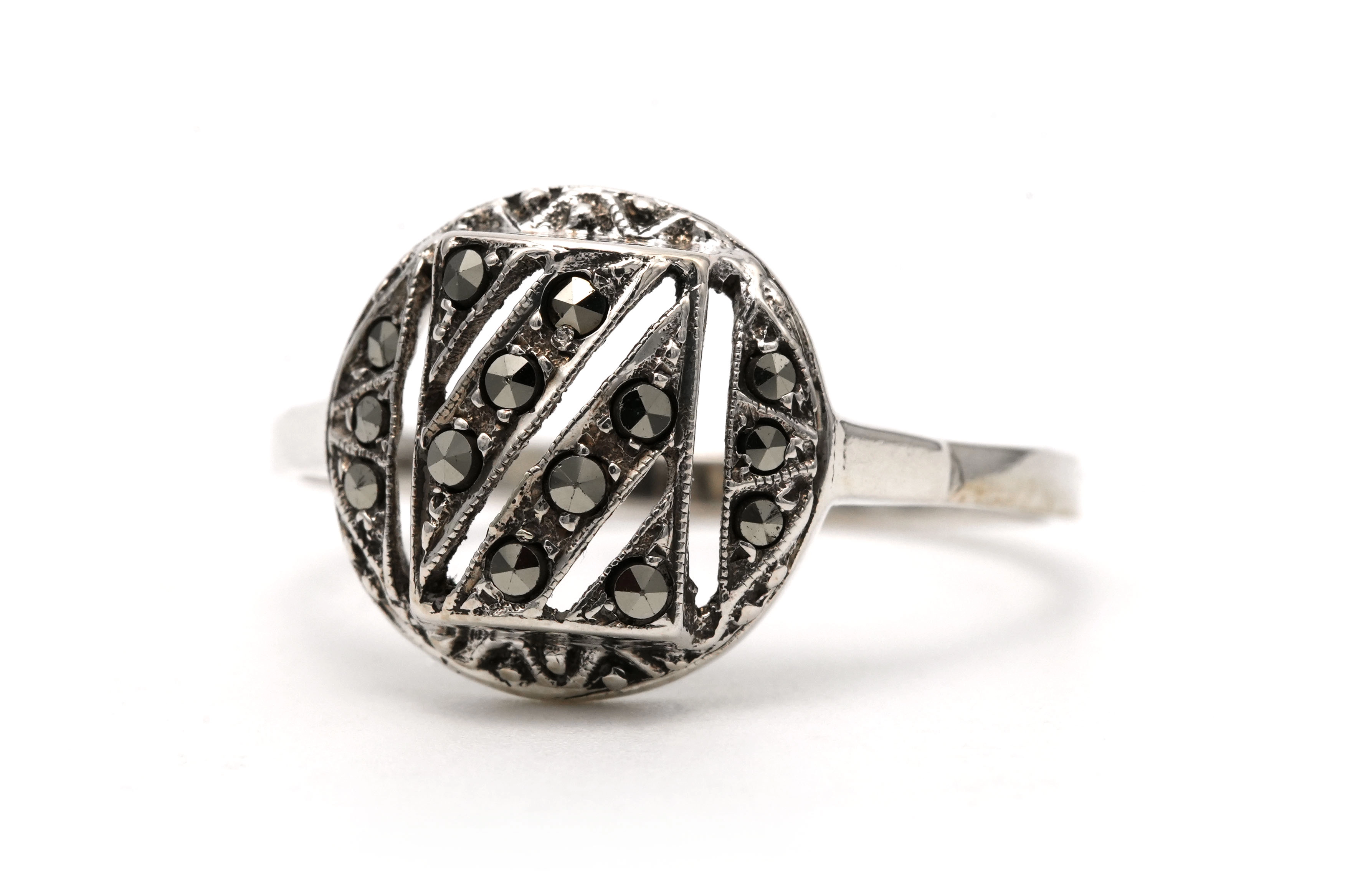Bague Art Déco en argent 925 sertie de marcassites - 2
