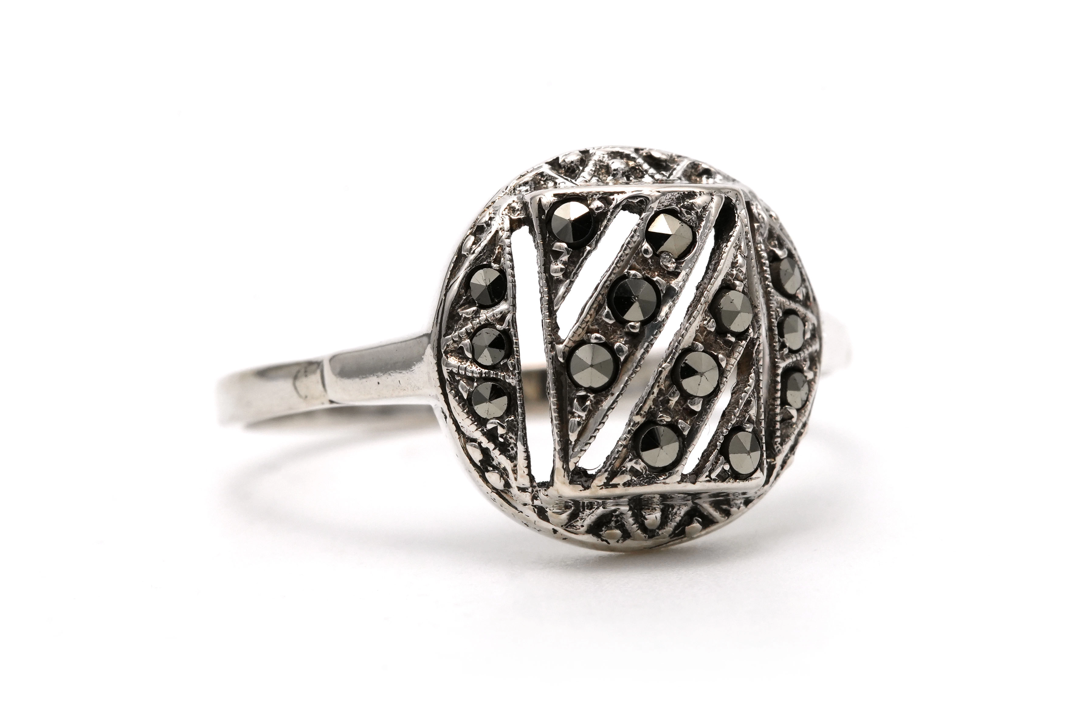 Bague Art Déco en argent 925 sertie de marcassites - 6