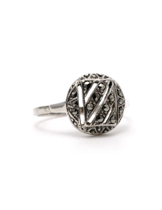 Bague Art Déco en argent 925 sertie de marcassites - 6