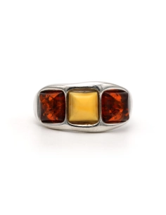 Bague contemporaine en argent 925 sertie d'ambre - 1