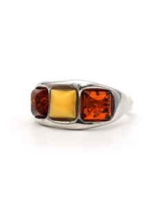 Bague contemporaine en argent 925 sertie d'ambre - 2