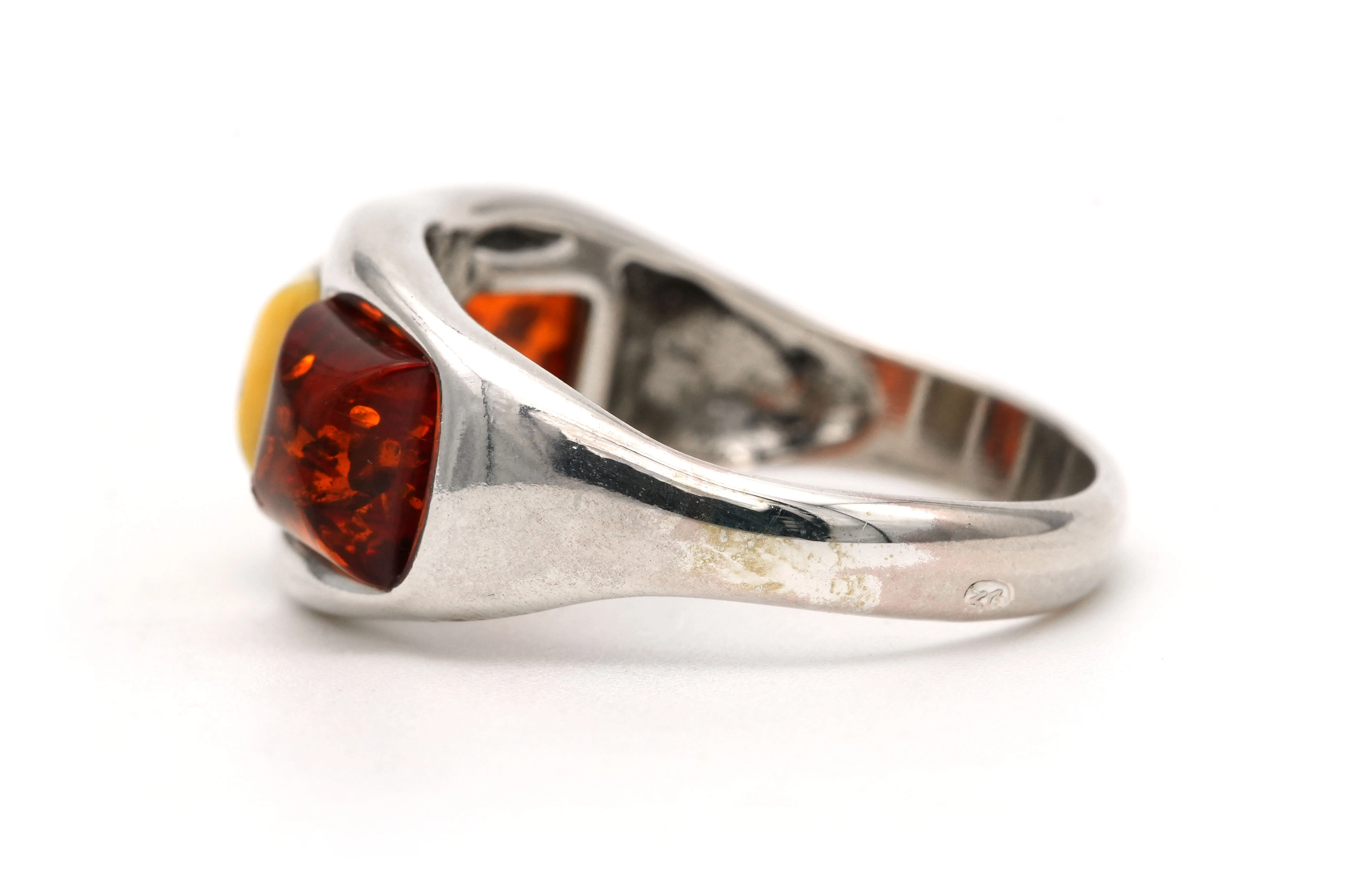 Bague contemporaine en argent 925 sertie d'ambre - 3