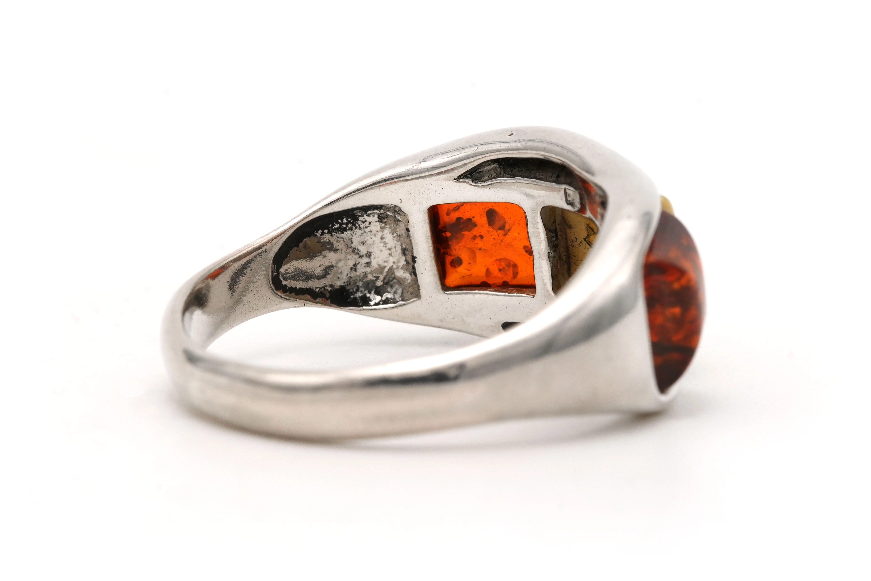 Bague contemporaine en argent 925 sertie d'ambre - 5