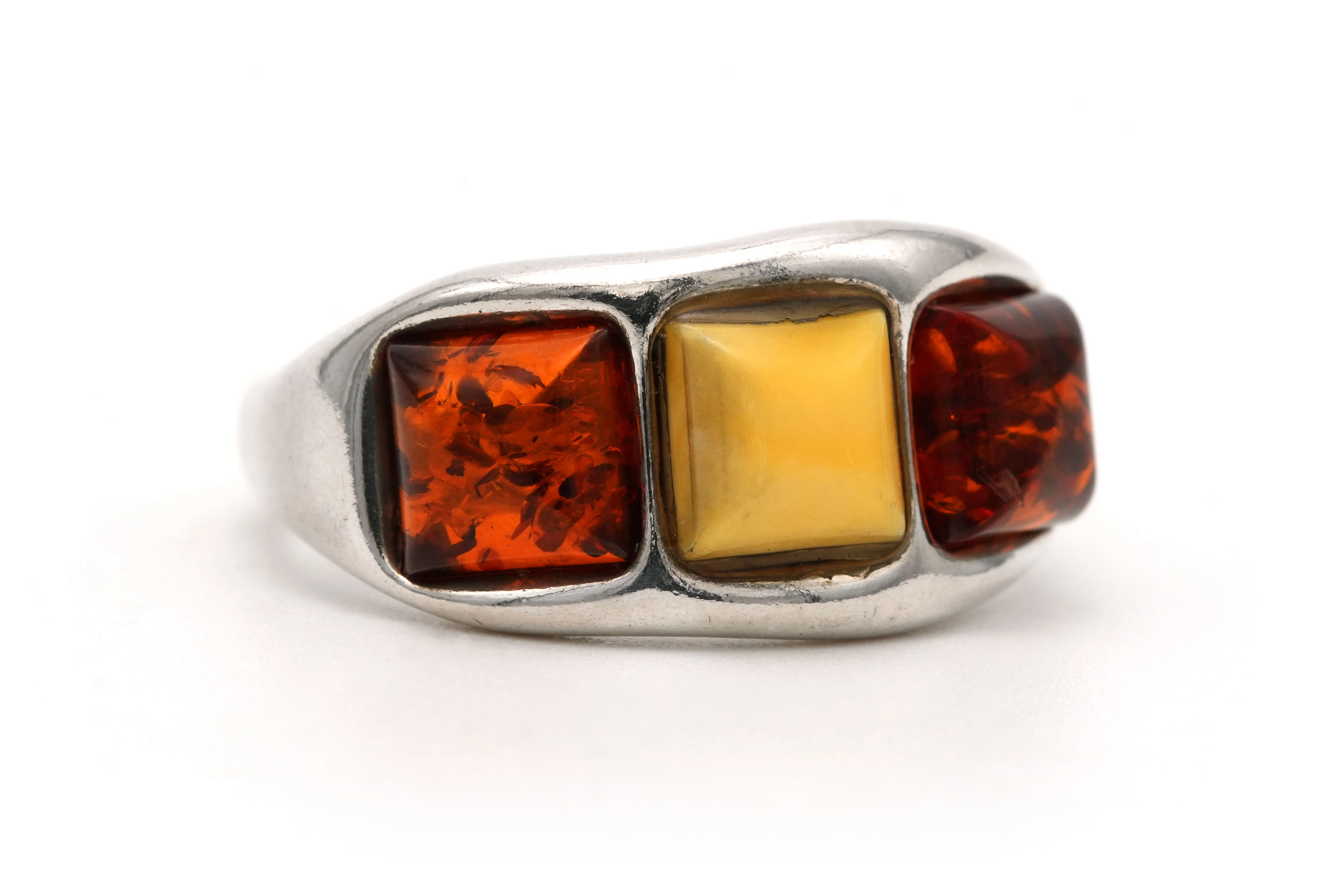 Bague contemporaine en argent 925 sertie d'ambre - 6
