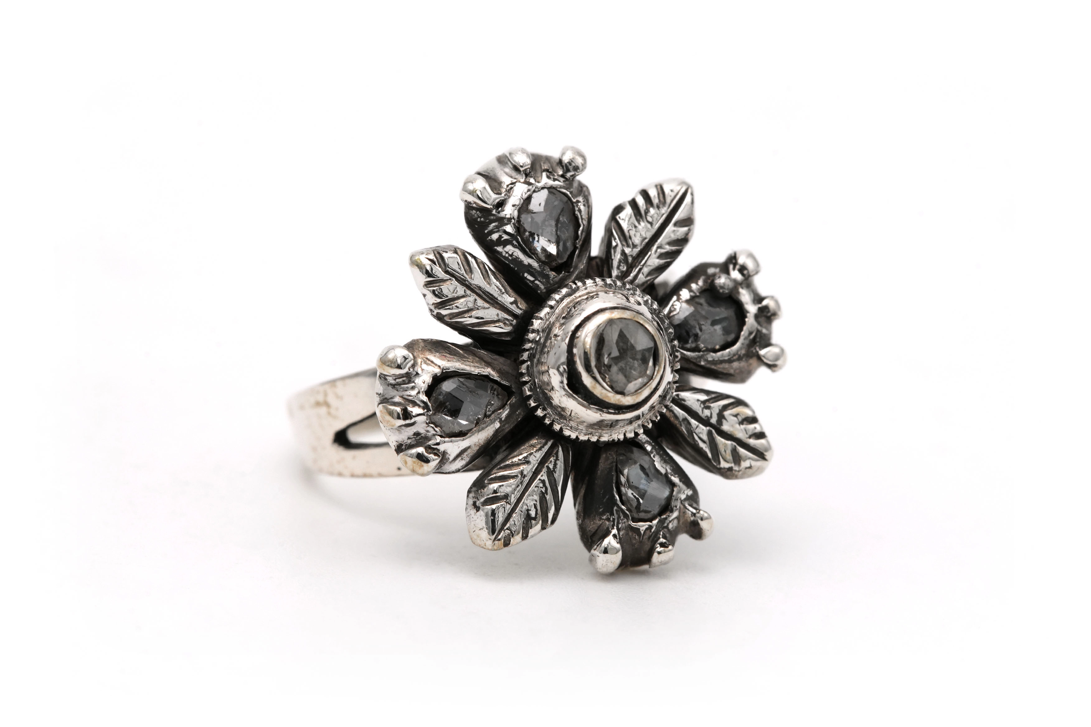 Bague Napoléon III en argent sertie de diamants taille "rose" - 6