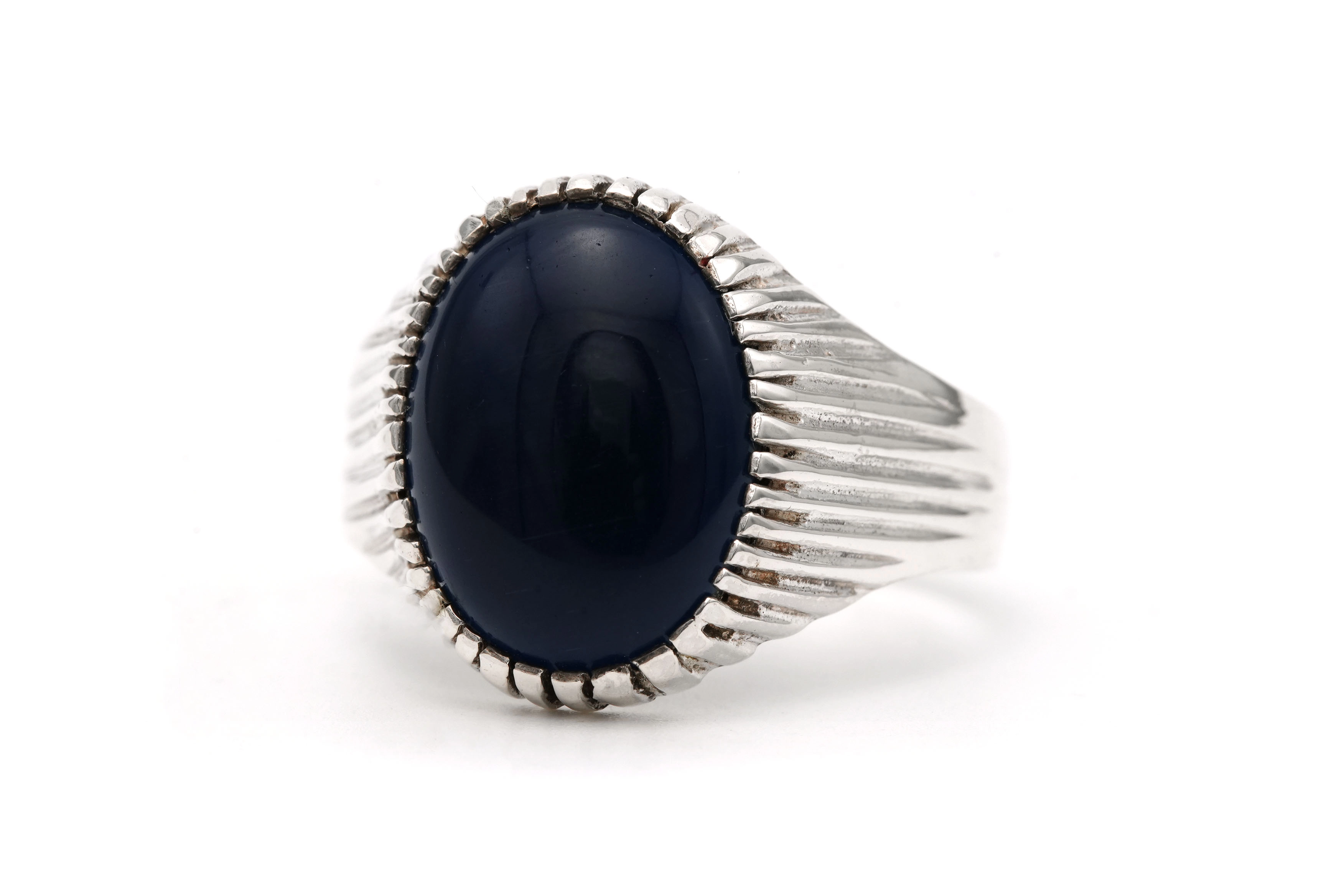 Bague contemporaine en argent 925 sertie d'un saphir de synthèse - 2