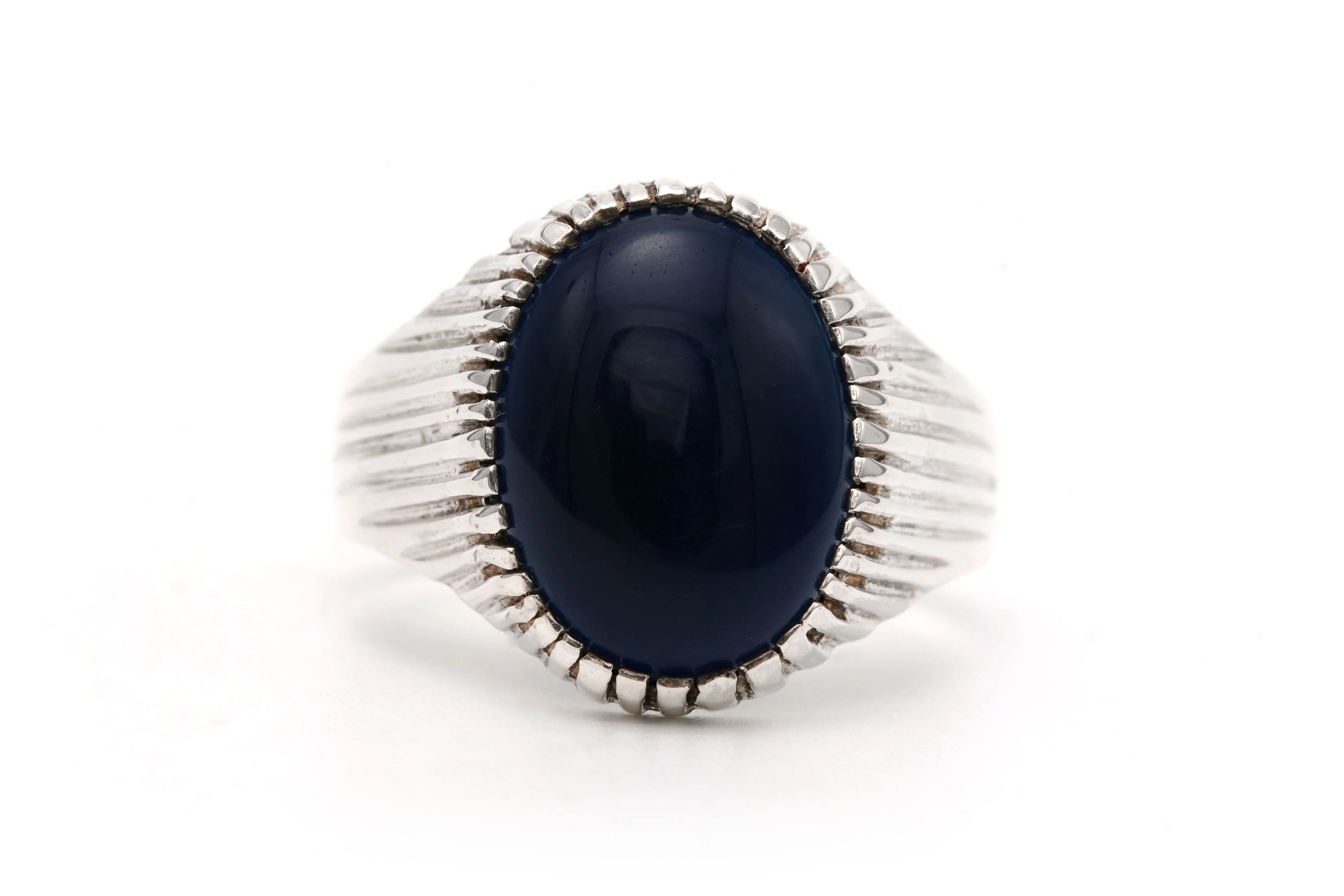 Bague contemporaine en argent 925 sertie d'un saphir de synthèse - 1