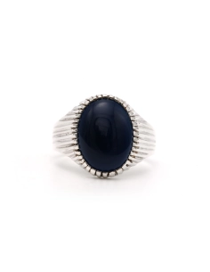 Bague contemporaine en argent 925 sertie d'un saphir de synthèse - 1