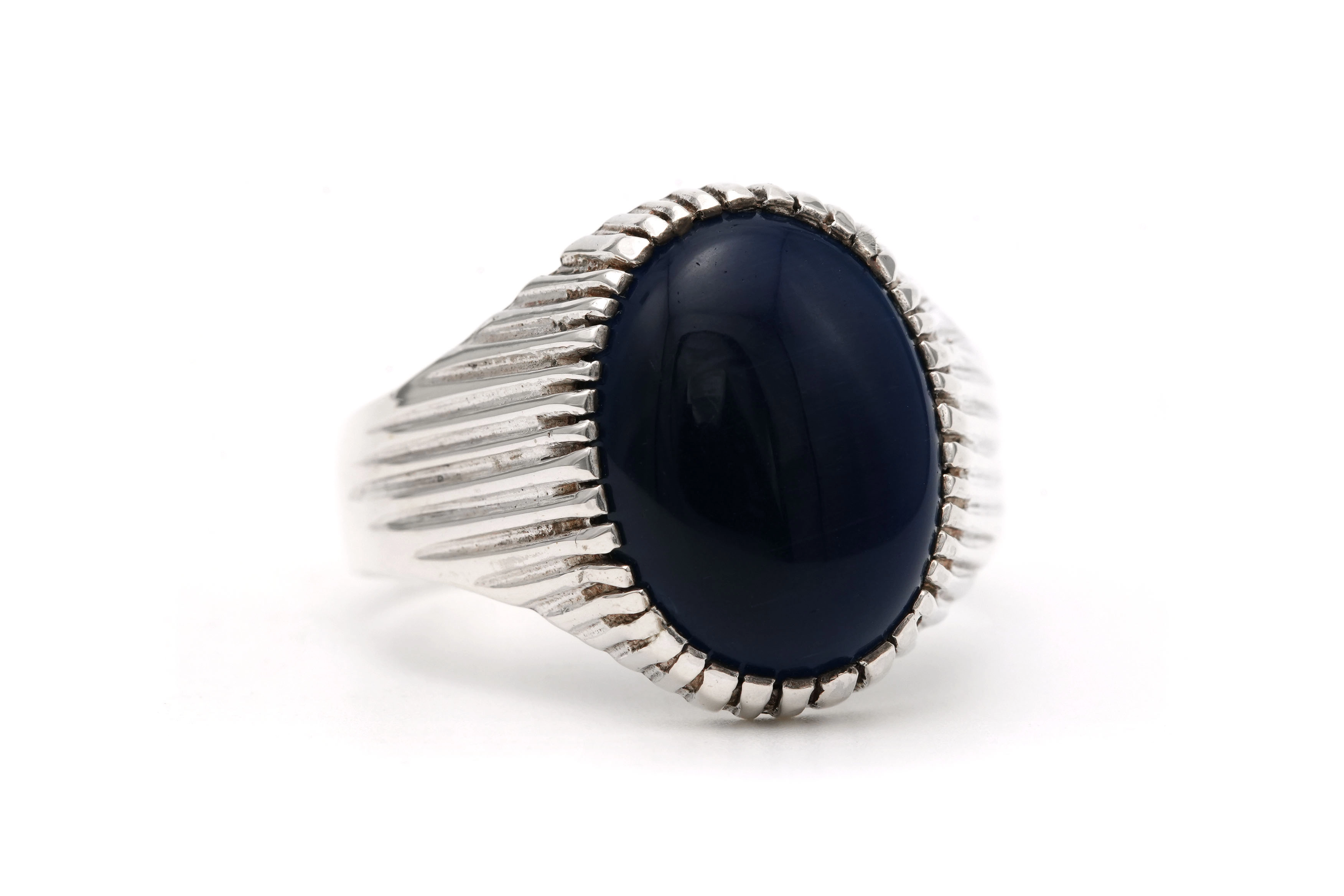 Bague contemporaine en argent 925 sertie d'un saphir de synthèse - 6