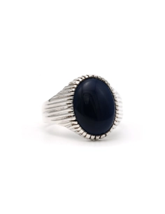 Bague contemporaine en argent 925 sertie d'un saphir de synthèse - 6