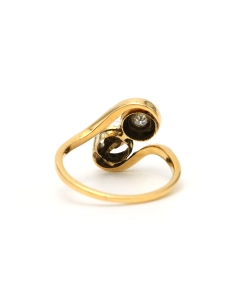 Bague Art Nouveau en or blanc et jaune 18 carats sertie d'une perle et de diamants old cut - 4